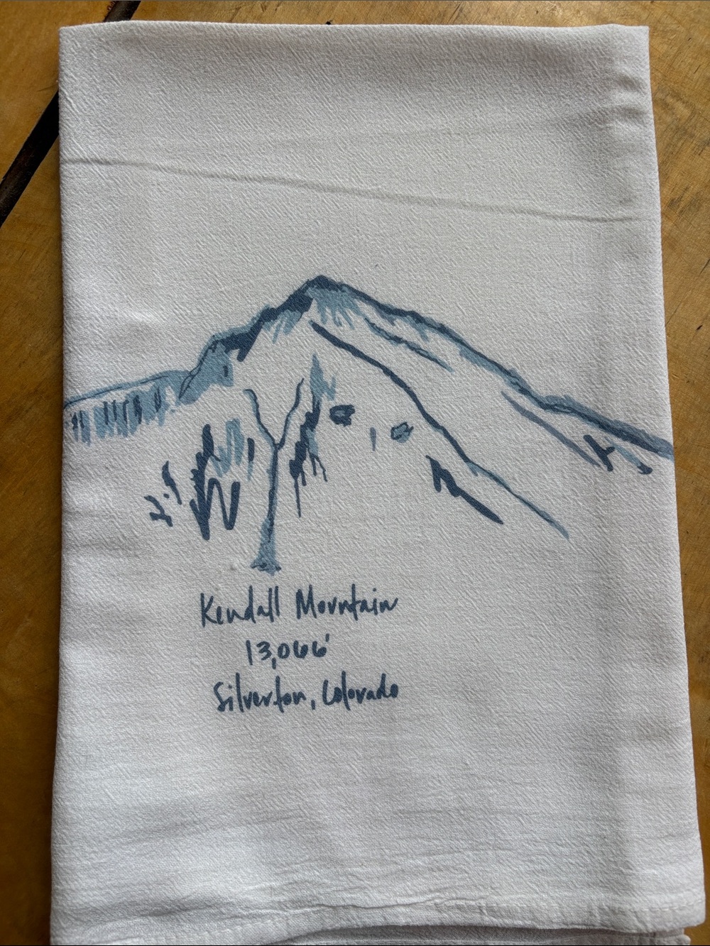 Flour sack 26x26 tea towel from Silverton, CO hand drawn